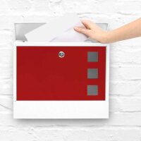 Briefkasten Wandbriefkasten mit 3 Sichtfenster Weiß-Rot