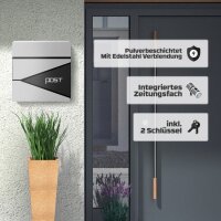 Briefkasten Wandbriefkasten Zeitungsfach Schwarz / Silber pulverbeschichtet