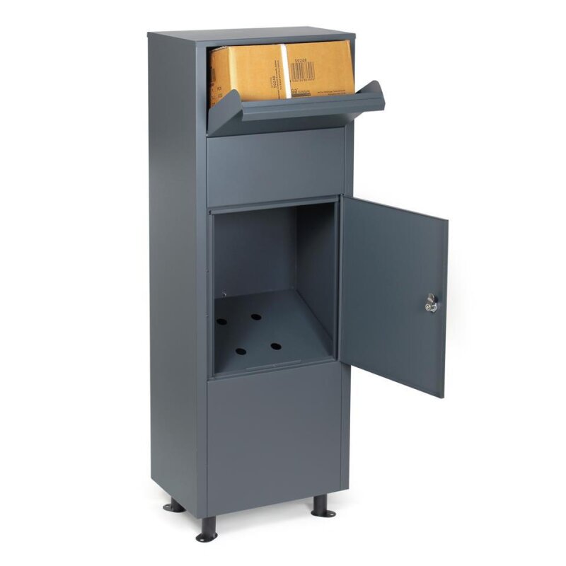 Moderne Paketbox in Anthrazit Grau RAL 7016 Einfamilienhaus Entnahmesicherung Einwurfsystem mit Zwischenboden