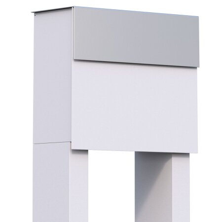 Briefkasten Standbriefkasten Cube Weiß RAL 9016 mit Edelstahlklappe