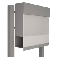 Briefkasten Standbriefkasten Elegance Pro White Grau Metallic RAL 9007 mit weißer Acrylplatte