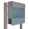 Briefkasten Standbriefkasten Elegance Pro Blue Grau Metallic RAL 9007 mit blauer Acrylplatte