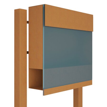 Briefkasten Standbriefkasten Elegance Pro Blue Rost RAL 8001 mit blauer Acrylplatte