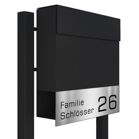 Briefkasten Standbriefkasten Elegance Schwarz RAL 9005 mit Beschriftung