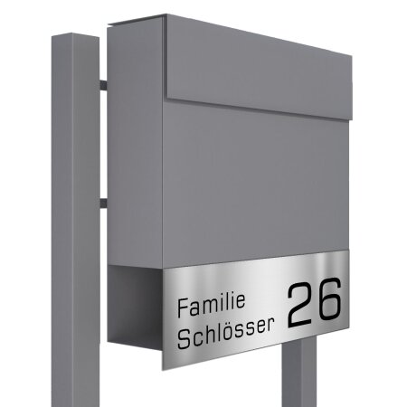 Briefkasten Standbriefkasten Elegance Grau Metallic RAL 9007 mit Beschriftung