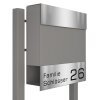 Briefkasten Standbriefkasten Elegance Grau Metallic RAL 9007 mit Edelstahlklappe mit Beschriftung