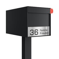 Briefkasten Standbriefkasten Square Schwarz RAL 9005 mit Beschriftung
