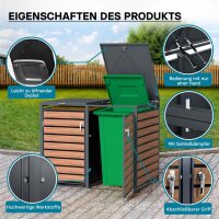 Doppel Mülltonnenbox in Anthrazit abschließbar mit Holzverkleidung